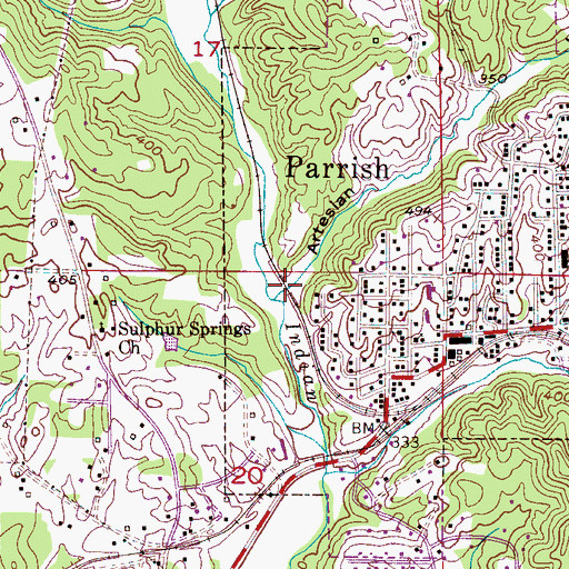 Topographic Map of Artesian Hollow, AL