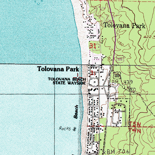 Topographic Map of Tolovana Beach State Park, OR