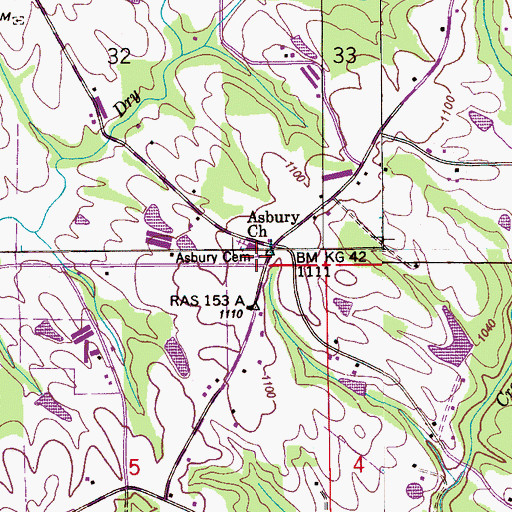 Topographic Map of Asbury Cemetery, AL