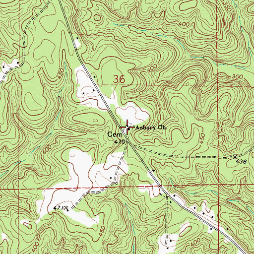 Topographic Map of Asbury Church, AL