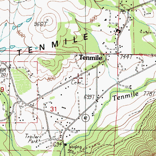 Topographic Map of Tenmile Cemetery, OR