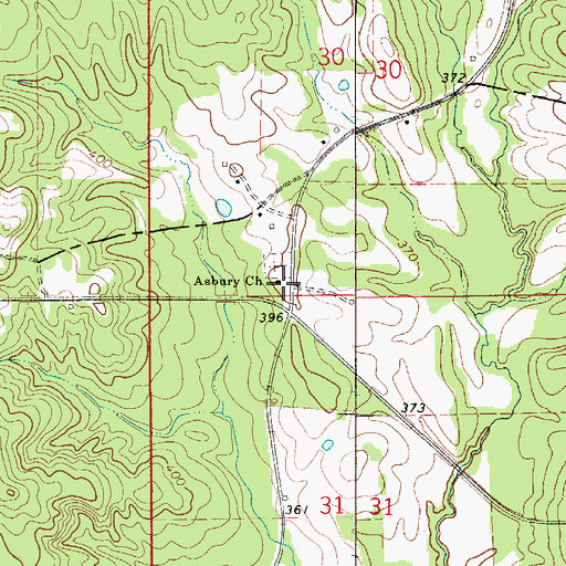 Topographic Map of Asbury Church, AL