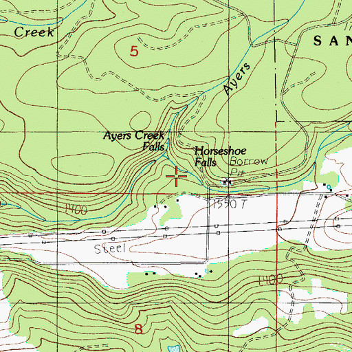 Topographic Map of Horseshoe Falls, OR
