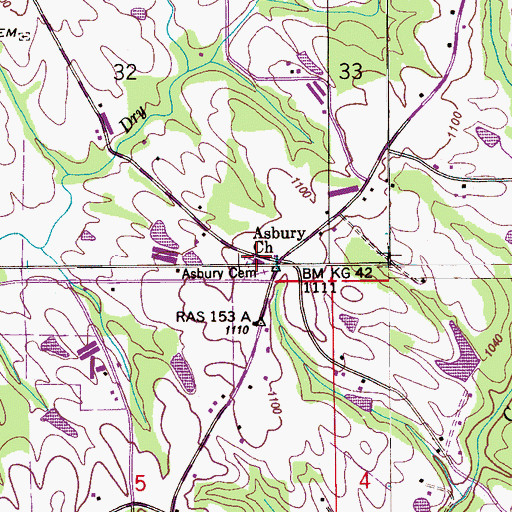 Topographic Map of Asbury Methodist Church, AL