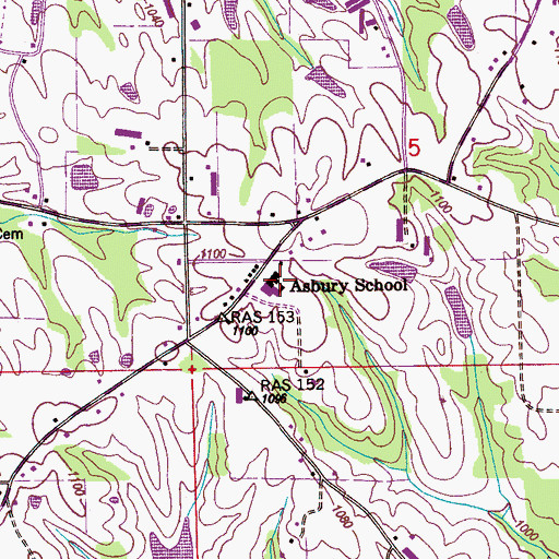 Topographic Map of Asbury School, AL