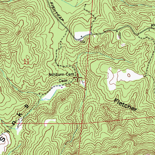 Topographic Map of Ashburn Cemetery, AL