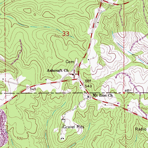 Topographic Map of Ashcraft Corner Baptist Church, AL