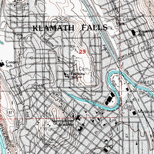 Topographic Map of Linkville Cemetery, OR