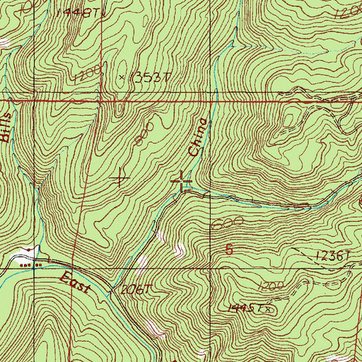 Topographic Map of East Fork China Creek, OR