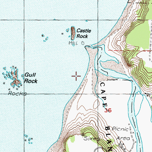 Topographic Map of Sixes Beach, OR