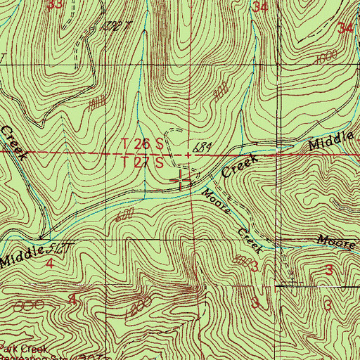 Topographic Map of Moore Creek, OR