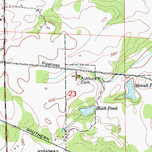 Topographic Map of Ashford Cemetery, AL