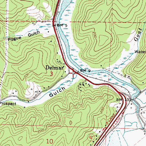 Topographic Map of Delmar Creek, OR
