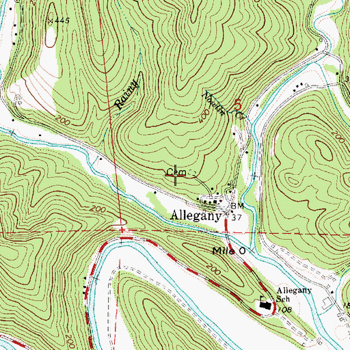 Topographic Map of Allegany Cemetery, OR