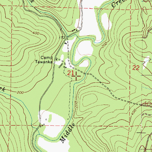 Topographic Map of Middle Creek Falls, OR