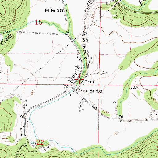 Topographic Map of Fox Bridge Cemetery, OR
