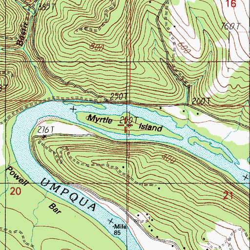 Topographic Map of Myrtle Island, OR