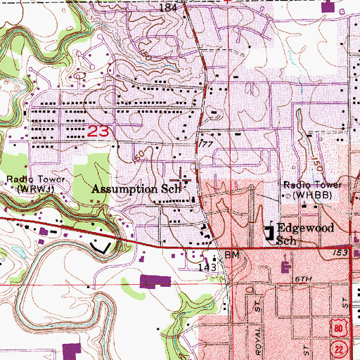 Topographic Map of Assumption School, AL
