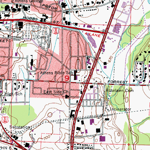 Topographic Map of Athens Bible School, AL