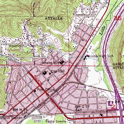 Topographic Map of Attalla School, AL