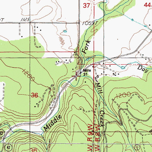 Topographic Map of Mill Creek, OR
