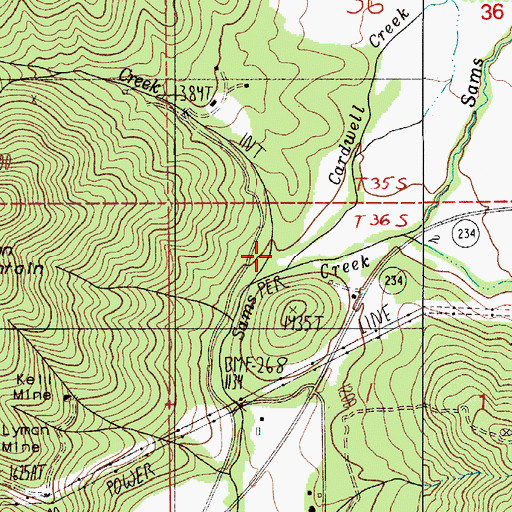 Topographic Map of Cardwell Creek, OR