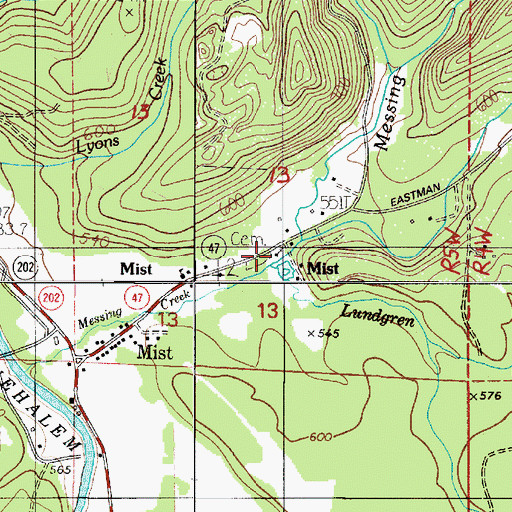 Topographic Map of Messing Creek, OR