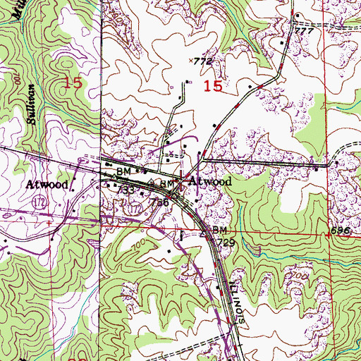 Topographic Map of Atwood, AL