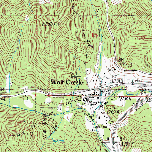 Topographic Map of Wolf Creek Cemetery, OR