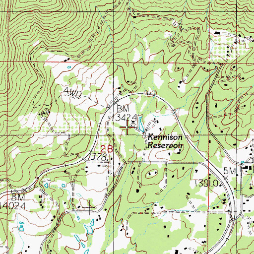 Topographic Map of Kennison Reservoir, OR