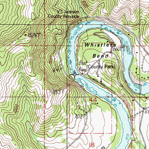 Topographic Map of Whistler Bend County Park, OR