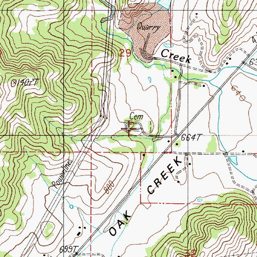 Topographic Map of Oak Creek Cemetery, OR
