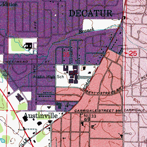 Topographic Map of Austin High School, AL