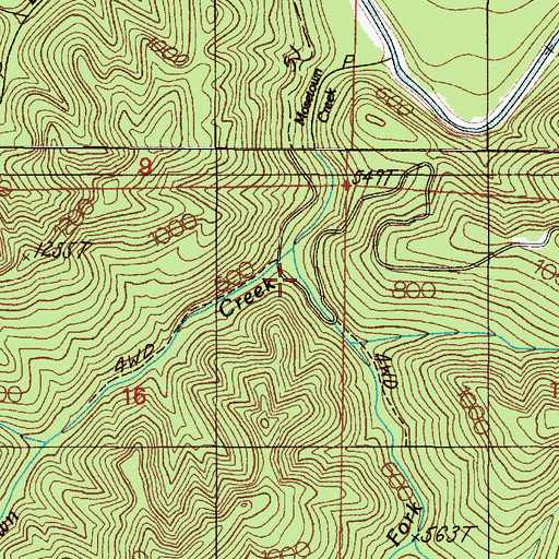 Topographic Map of East Fork Mosetown Creek, OR