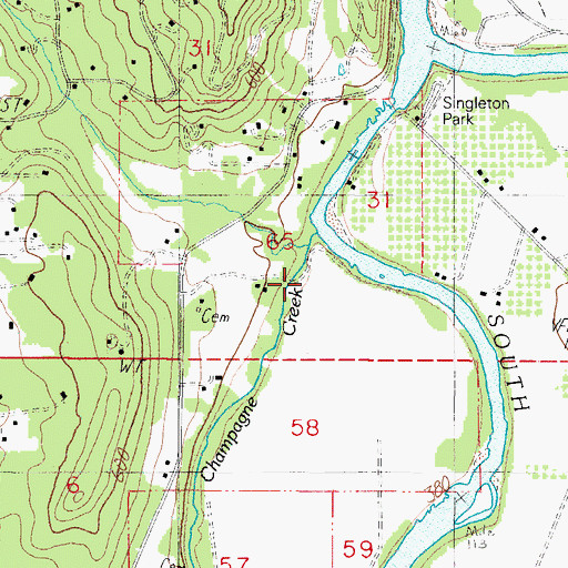 Topographic Map of Champagne Creek Valley, OR