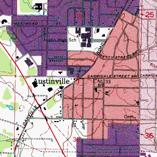 Topographic Map of Austinville, AL