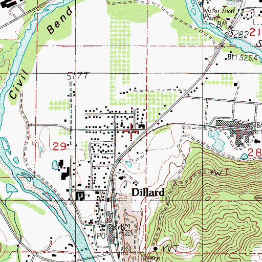 Topographic Map of Civil Bend (historical), OR