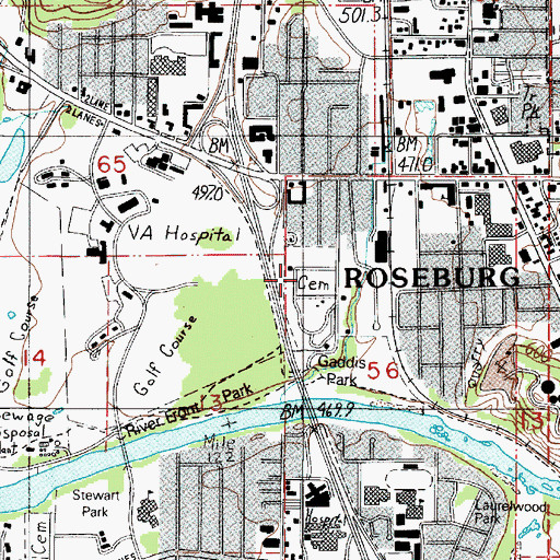 Topographic Map of Roseburg Masonic Cemetery, OR