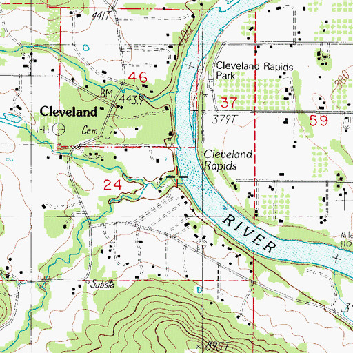 Topographic Map of Cleveland Rapids, OR