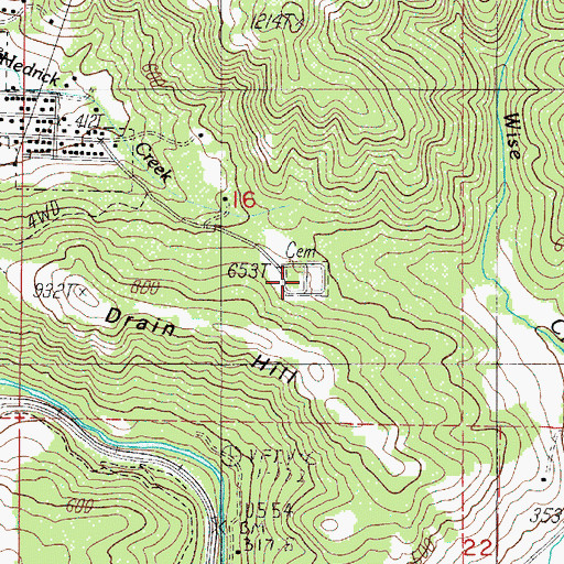 Topographic Map of Drain IOOF Cemetery, OR