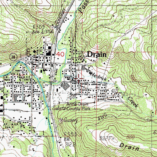Topographic Map of Hendrick Creek, OR