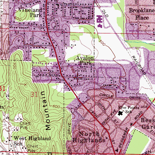 Topographic Map of Avalon Park, AL