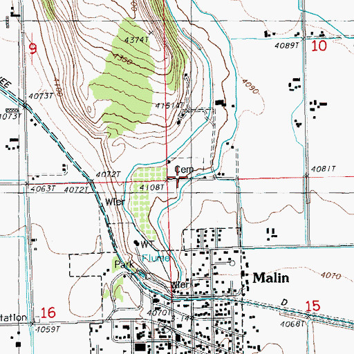 Topographic Map of Malin Cemetery, OR