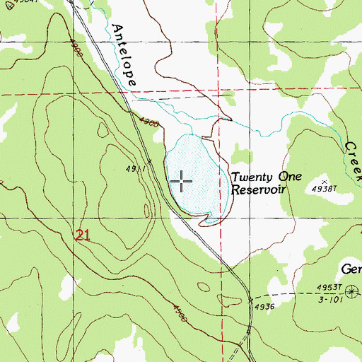Topographic Map of Twenty One Reservoir, OR