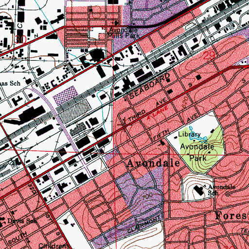 Topographic Map of Avondale, AL
