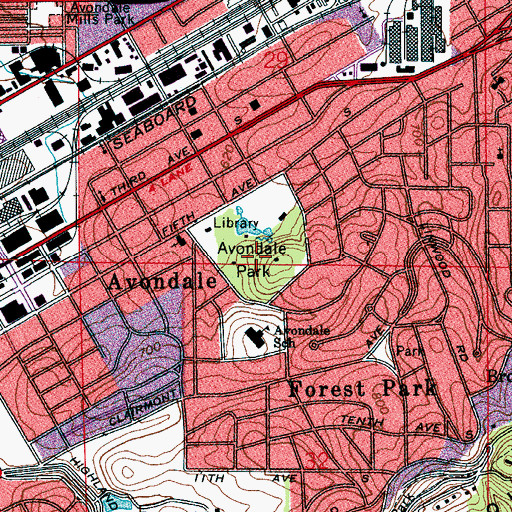 Topographic Map of Avondale Park, AL