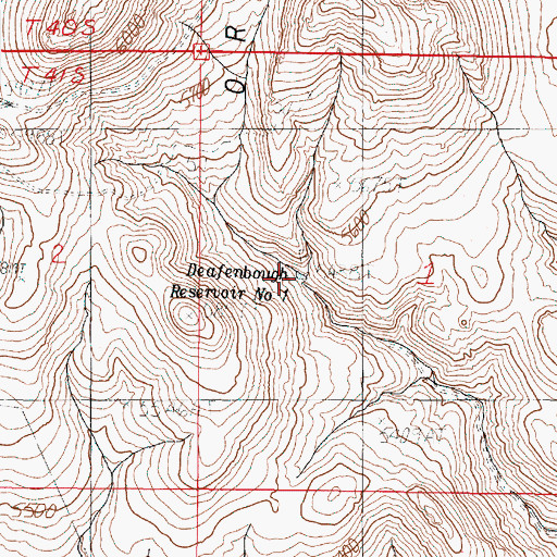 Topographic Map of Deafenbough Reservoir Number 1, OR