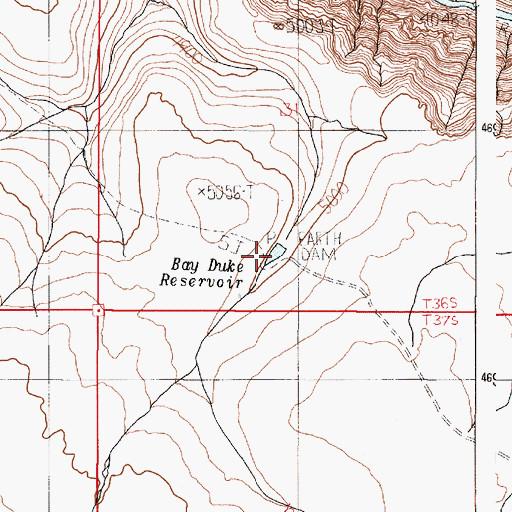 Topographic Map of Bay Duke Reservoir, OR
