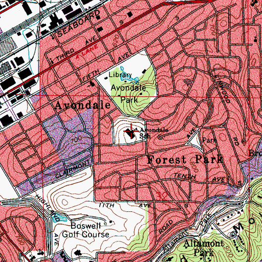 Topographic Map of Avondale Elementary School, AL
