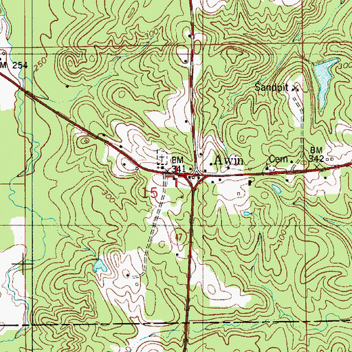 Topographic Map of Awin, AL